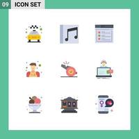 Modern Set of 9 Flat Colors Pictograph of coach man songs assistant website Editable Vector Design Elements