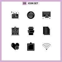 9 Universal Solid Glyphs Set for Web and Mobile Applications study stare digital home city Editable Vector Design Elements