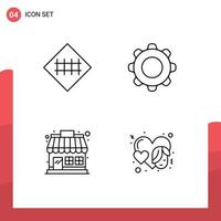 Group of 4 Filledline Flat Colors Signs and Symbols for fence navigation road sign basic market store Editable Vector Design Elements