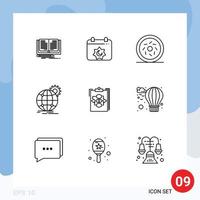 Stock Vector Icon Pack of 9 Line Signs and Symbols for business gear donut world wide business Editable Vector Design Elements