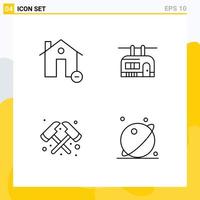 User Interface Pack of 4 Basic Filledline Flat Colors of buildings axe house tramway firefighter Editable Vector Design Elements