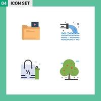 4 User Interface Flat Icon Pack of modern Signs and Symbols of folder bag media radioactive package Editable Vector Design Elements