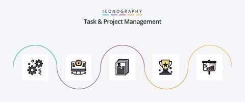 Task And Project Management Line Filled Flat 5 Icon Pack Including screen. bar. document. winner. award vector