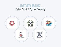 cyber spot y línea de seguridad cibernética llenos de icono pack 5 diseño de iconos. araña. bicho. pezón. software. expediente vector