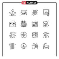 Mobile Interface Outline Set of 16 Pictograms of office bag hand user image Editable Vector Design Elements