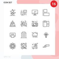 Pack of 16 Modern Outlines Signs and Symbols for Web Print Media such as left align circus pc device Editable Vector Design Elements