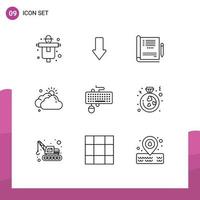 Set of 9 Modern UI Icons Symbols Signs for interface sun doctor day cloud Editable Vector Design Elements