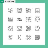 Group of 16 Modern Outlines Set for wireless hardware bulb radio baby Editable Vector Design Elements