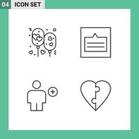 Pack of 4 Modern Filledline Flat Colors Signs and Symbols for Web Print Media such as air wireframe party layout avatar Editable Vector Design Elements