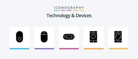 paquete de iconos de glifo 5 de dispositivos que incluye dispositivos. Teléfono móvil. psp. flecha. mensaje. diseño de iconos creativos vector