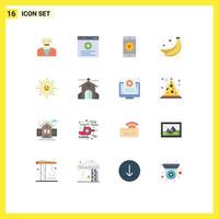 Set of 16 Modern UI Icons Symbols Signs for spring light message brightness food Editable Pack of Creative Vector Design Elements