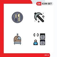 Group of 4 Modern Filledline Flat Colors Set for hotel helmet plate spade app Editable Vector Design Elements