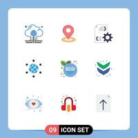 Group of 9 Modern Flat Colors Set for eco leaf internet hotel globe management Editable Vector Design Elements