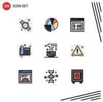 Mobile Interface Filledline Flat Color Set of 9 Pictograms of food telegram browser telephone fax Editable Vector Design Elements