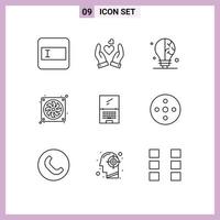 paquete de iconos de vector de stock de 9 signos y símbolos de línea para elementos de diseño de vector editables de ventilador de computadora de idea de monitor imac