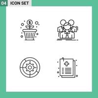 4 Thematic Vector Filledline Flat Colors and Editable Symbols of flower gear money growth business setup Editable Vector Design Elements