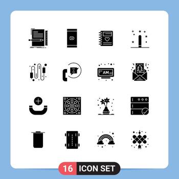 Solid Glyph Pack of 16 Universal Symbols of audio magic notebook development coding Editable Vector Design Elements