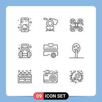 Modern Set of 9 Outlines and symbols such as set gym camera dumbbell fitness Editable Vector Design Elements