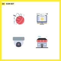 4 Universal Flat Icons Set for Web and Mobile Applications ball purchase hobbies internet cctv Editable Vector Design Elements