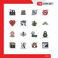 Modern Set of 16 Flat Color Filled Lines and symbols such as dressmaking button book place fire Editable Creative Vector Design Elements