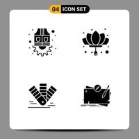 4 Universal Solid Glyph Signs Symbols of jacket card gear flower pantone Editable Vector Design Elements