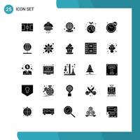 Pack of 25 Modern Solid Glyphs Signs and Symbols for Web Print Media such as hours plant home global earth Editable Vector Design Elements