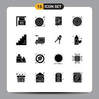 User Interface Pack of 16 Basic Solid Glyphs of target search shooting target marketing declaration Editable Vector Design Elements