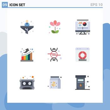 conjunto de colores planos de interfaz móvil de 9 pictogramas de elementos de diseño de vectores editables de crecimiento de la atención médica y la computadora
