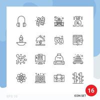 User Interface Pack of 16 Basic Outlines of easter candle police win position Editable Vector Design Elements