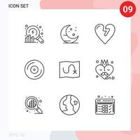 9 User Interface Outline Pack of modern Signs and Symbols of dad target infarct route studio Editable Vector Design Elements