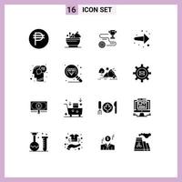 16 Universal Solid Glyphs Set for Web and Mobile Applications communication forward achievement back win Editable Vector Design Elements