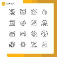 User Interface Pack of 16 Basic Outlines of fish home creative person hands Editable Vector Design Elements