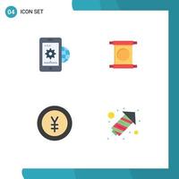 Mobile Interface Flat Icon Set of 4 Pictograms of business currency globe letter money Editable Vector Design Elements