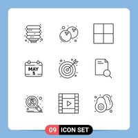 Outline Pack of 9 Universal Symbols of research office wireframe center time Editable Vector Design Elements