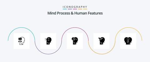 Mind Process And Human Features Glyph 5 Icon Pack Including in. brian. graph. head. imagination form vector