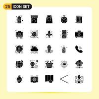 25 User Interface Solid Glyph Pack of modern Signs and Symbols of list data scince shopping clock measure Editable Vector Design Elements