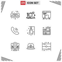 Editable Vector Line Pack of 9 Simple Outlines of boxer phone computer communication web Editable Vector Design Elements