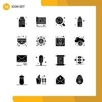 16 Thematic Vector Solid Glyphs and Editable Symbols of water drink design bottle research Editable Vector Design Elements