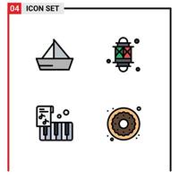 conjunto de 4 iconos de interfaz de usuario modernos símbolos signos para vehículos de festivales de barcos instrumentos ligeros elementos de diseño vectorial editables vector