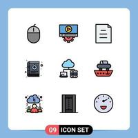 conjunto de 9 iconos de interfaz de usuario modernos símbolos signos para notas de red diseño libro de engranajes elementos de diseño vectorial editables vector