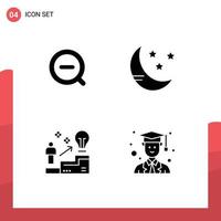 Group of 4 Solid Glyphs Signs and Symbols for search user delete weather solution Editable Vector Design Elements