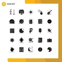 Mobile Interface Solid Glyph Set of 25 Pictograms of usa guiter board hold finger Editable Vector Design Elements