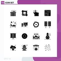 Group of 16 Modern Solid Glyphs Set for water sunbed keep growth business Editable Vector Design Elements