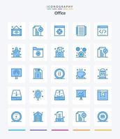 oficina creativa 25 paquete de iconos azules como negocios. oficina. oficina. computadora portátil. objetivo vector