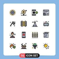 conjunto moderno de 16 líneas y símbolos rellenos de colores planos, como la verificación de configuración de hacha, cog api, elementos de diseño de vectores creativos editables