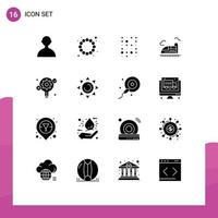 16 Thematic Vector Solid Glyphs and Editable Symbols of process gear instructure data idea high Editable Vector Design Elements