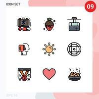 Modern Set of 9 Filledline Flat Colors and symbols such as brightness note cable list begin Editable Vector Design Elements