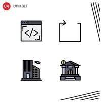 Mobile Interface Filledline Flat Color Set of 4 Pictograms of coding bank arrow building building Editable Vector Design Elements