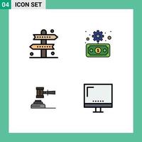 Set of 4 Modern UI Icons Symbols Signs for activities law game economy auction Editable Vector Design Elements