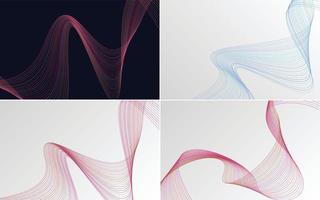 Set of 4 geometric wave pattern background Abstract waving line vector
